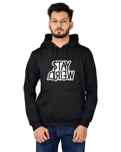 Men's Regular Fit Stay Weired Printed Cotton Hoodie