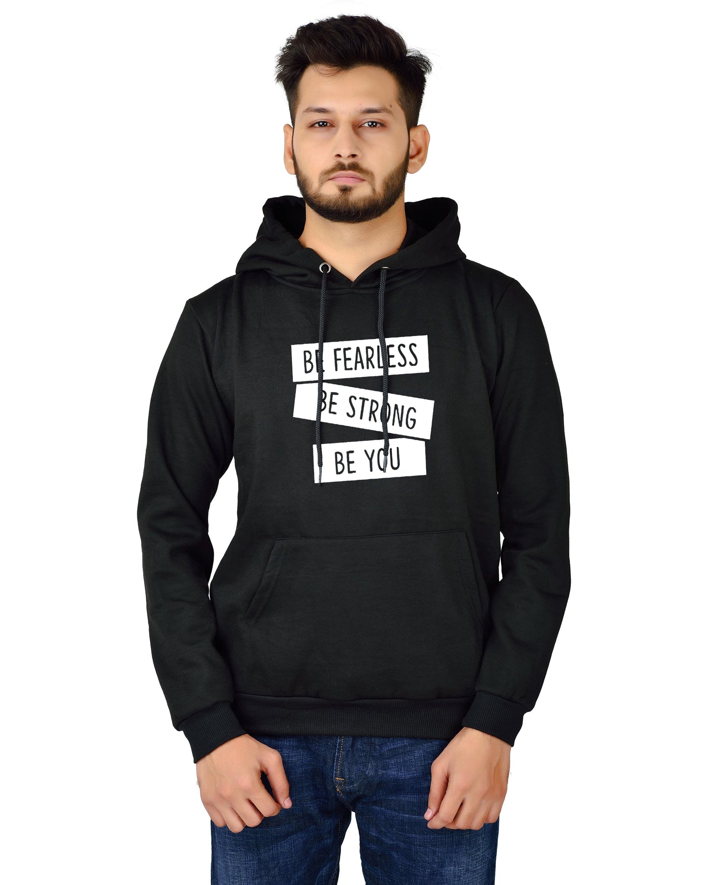 Men's Regular Fit Be Strong Be You Printed Cotton Hoodie