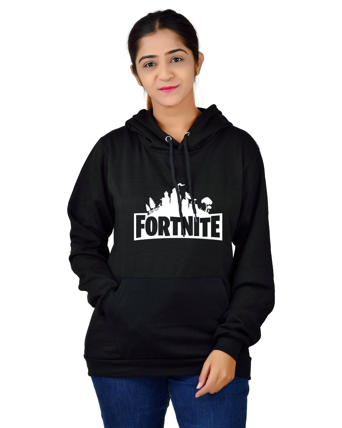 Women,s Regular Fit Fortnite Printed Cotton Hoodie