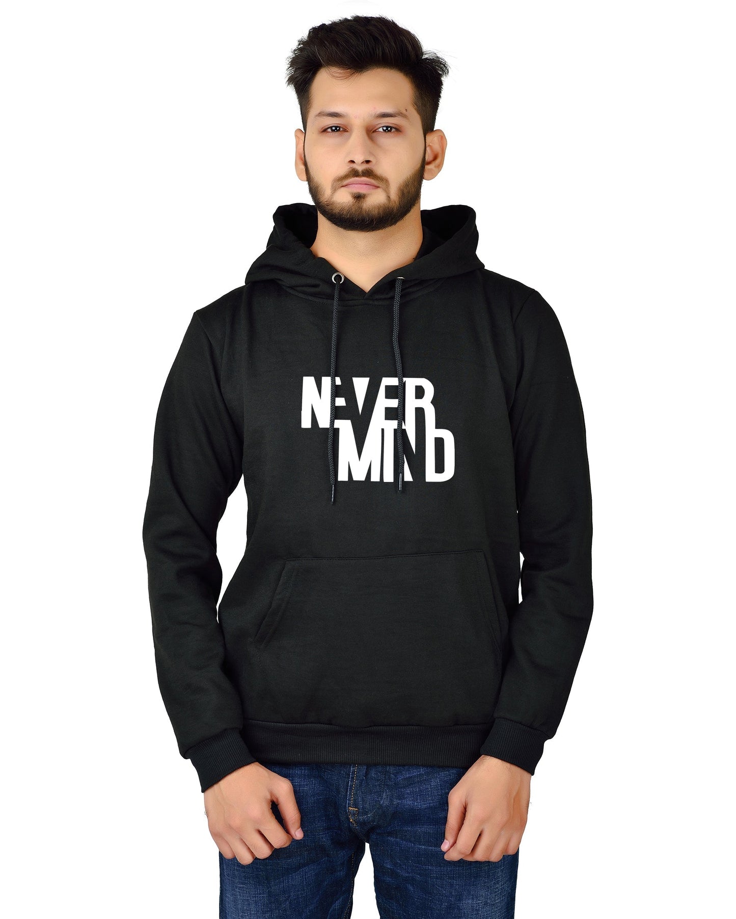 Men's Regular Fit Never Mind Printed Cotton Hoodie