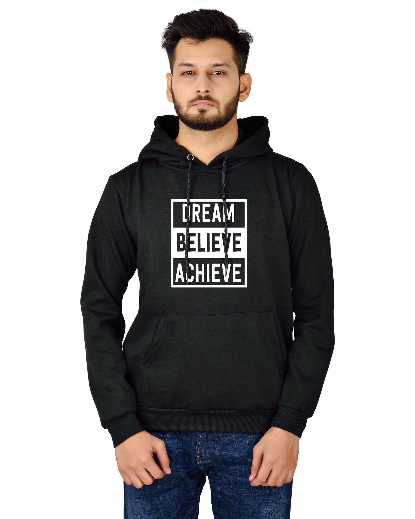 Men's Regular Fit DREAM BELIEVE ACHIEVE Printed Cotton Hoodie