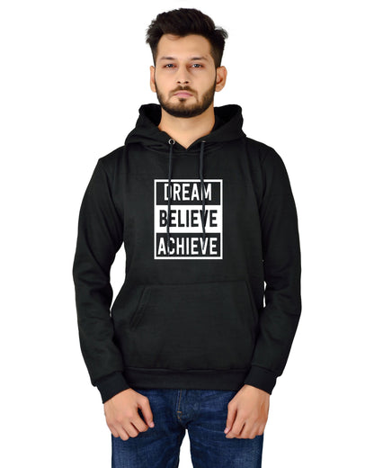Men's Regular Fit DREAM BELIEVE ACHIEVE Printed Cotton Hoodie