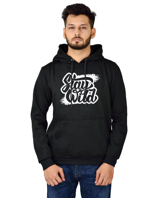 Men's Regular Fit Stay Wild Printed Cotton Hoodie