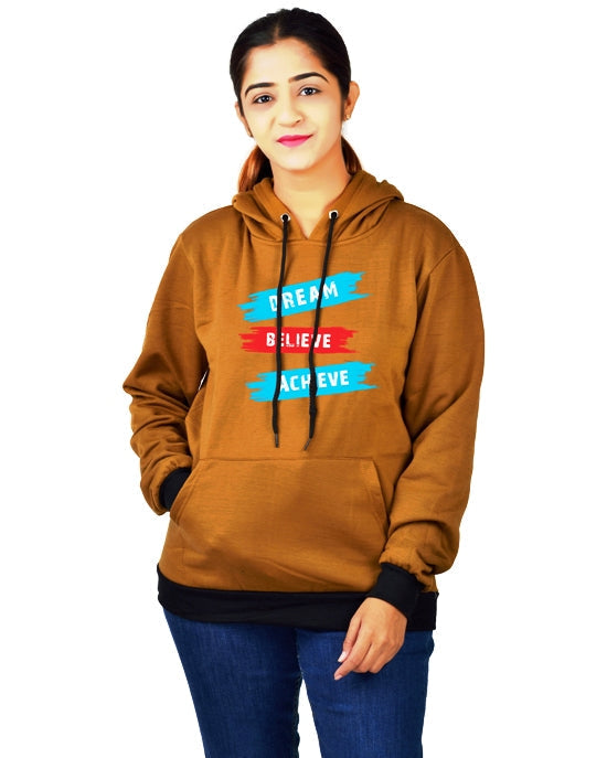 Women,s Regular Fit Color DBA Printed Cotton Hoodie