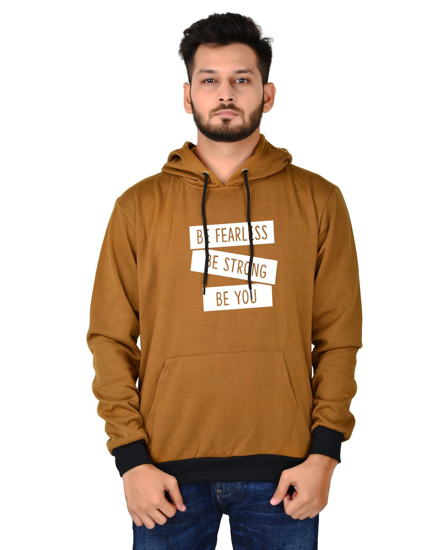Men's Regular Fit Be Strong Be You Printed Cotton Hoodie