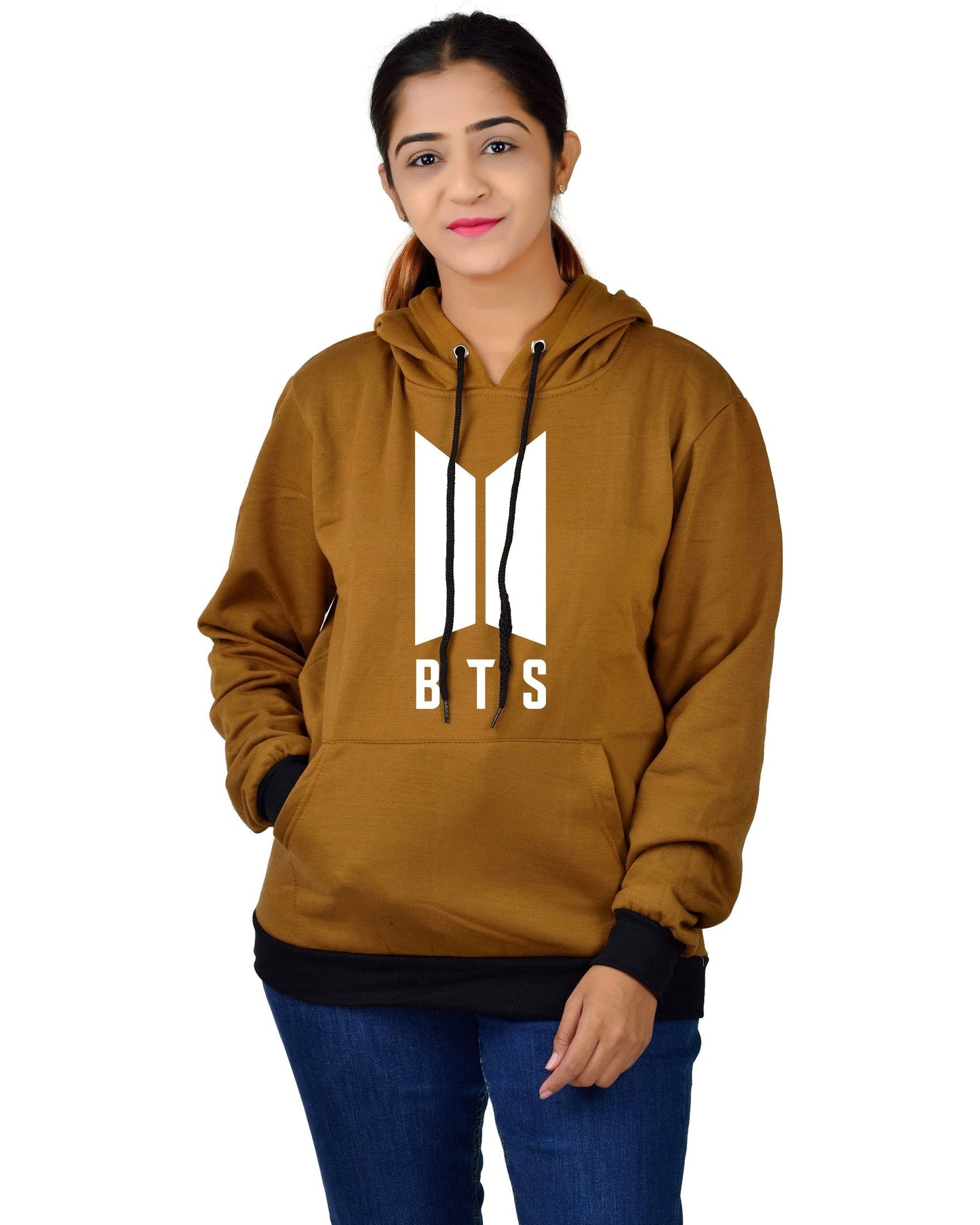Women,s Regular Fit BTS Printed Cotton Hoodie