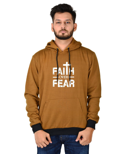 Men's Regular Fit Faith Over Fear Printed Cotton Hoodie