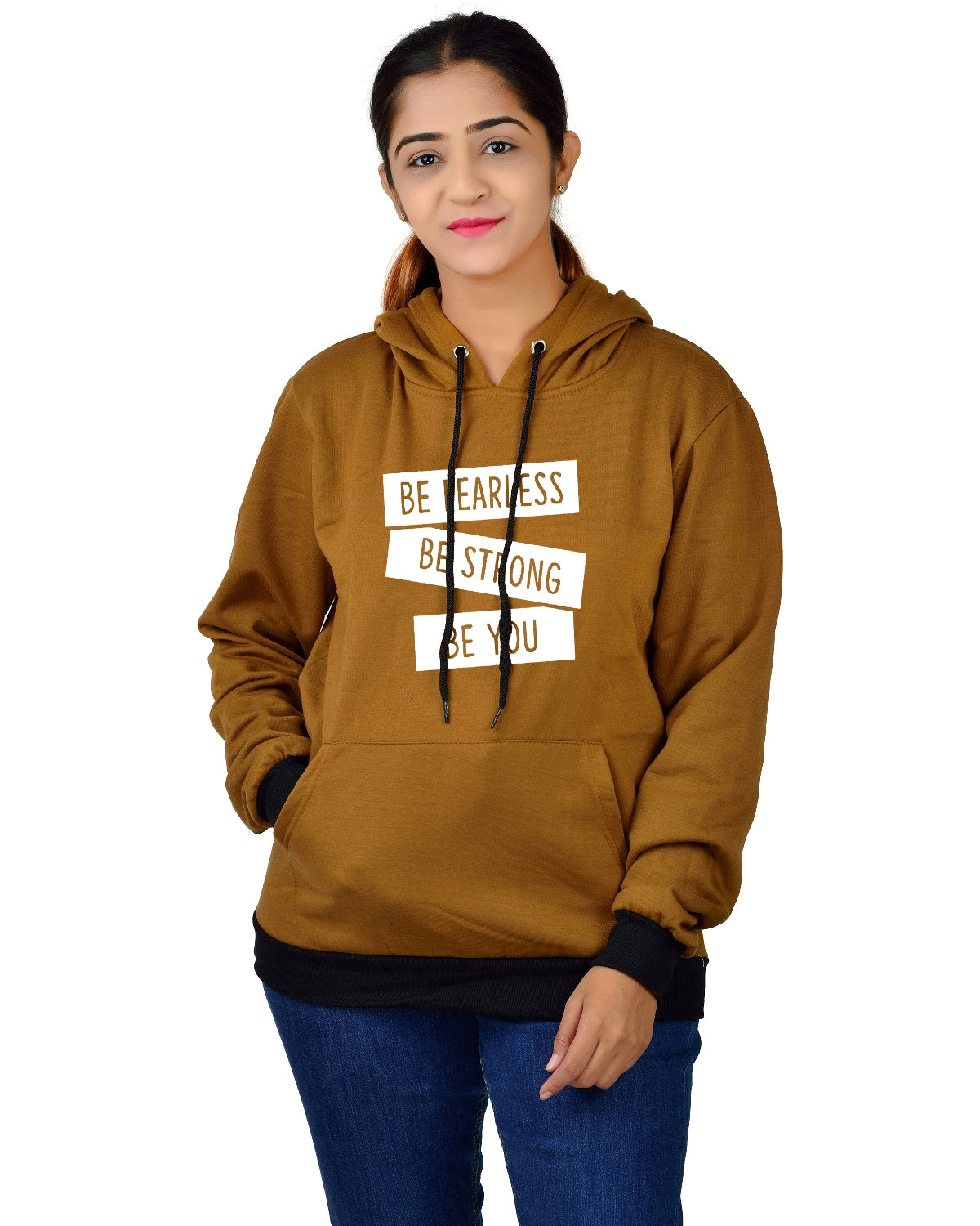 Women,s Regular Fit BSBY Printed Cotton Hoodie