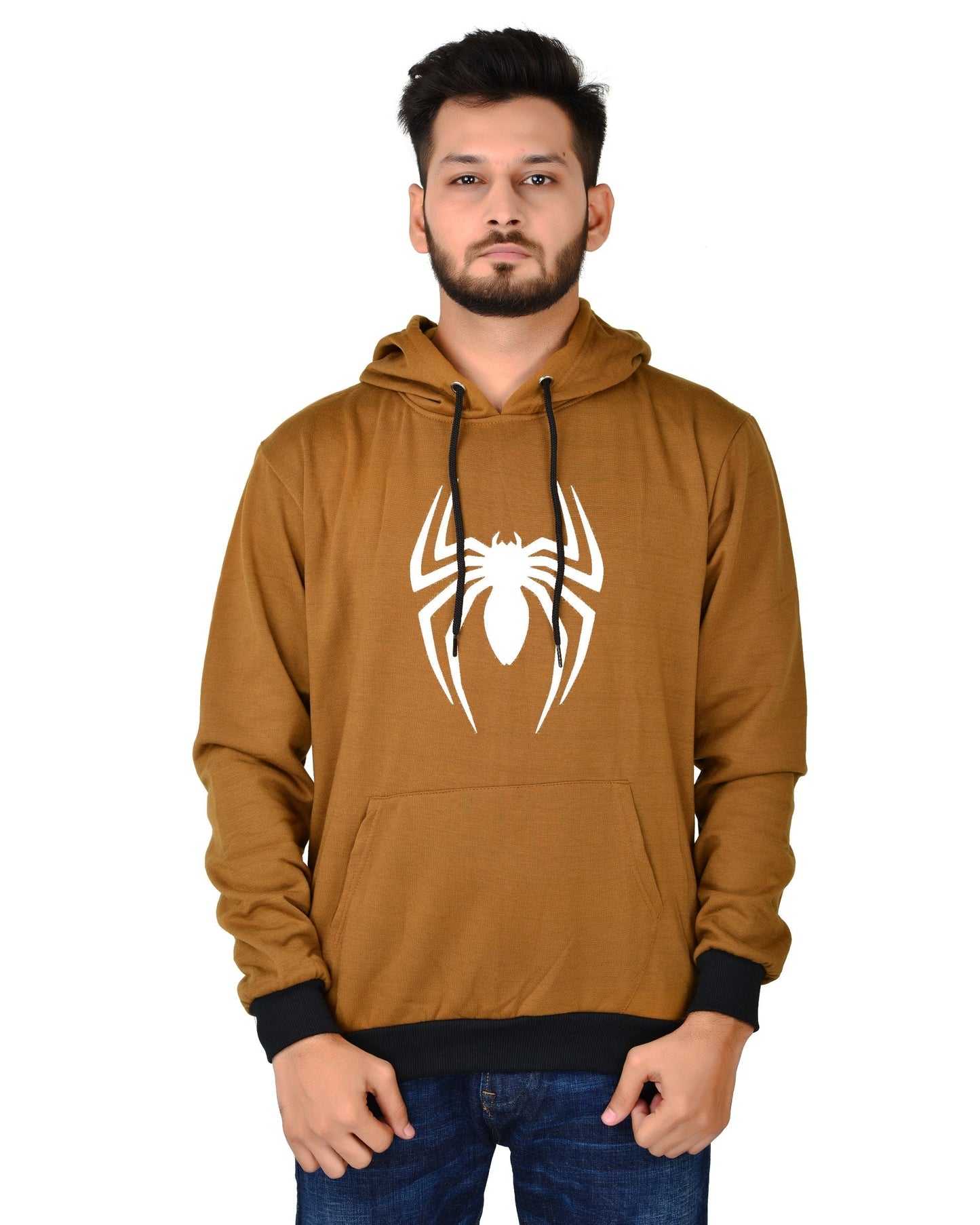 Men's Regular Fit Spider Printed Cotton Hoodie