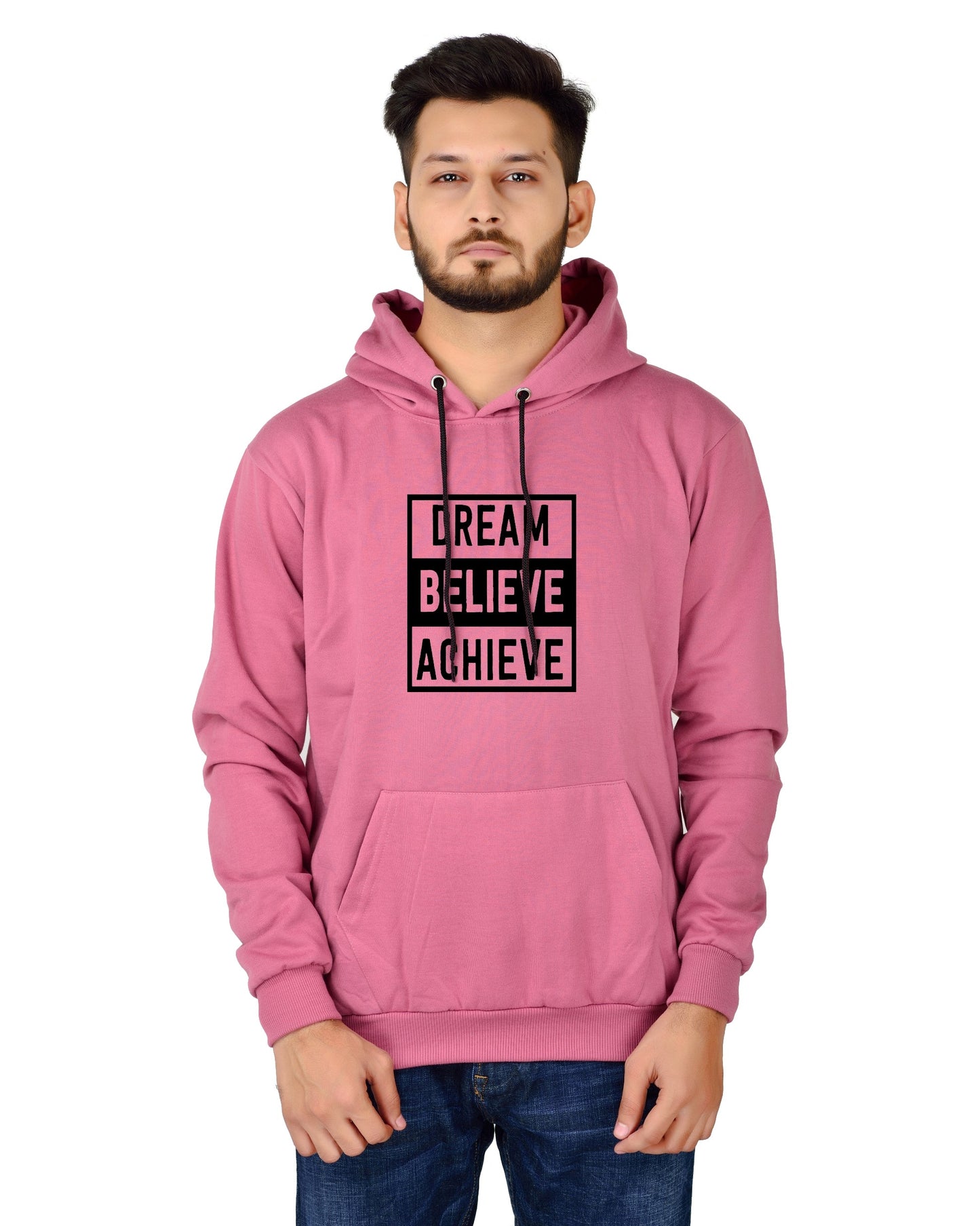 Men's Regular Fit DREAM BELIEVE ACHIEVE Printed Cotton Hoodie