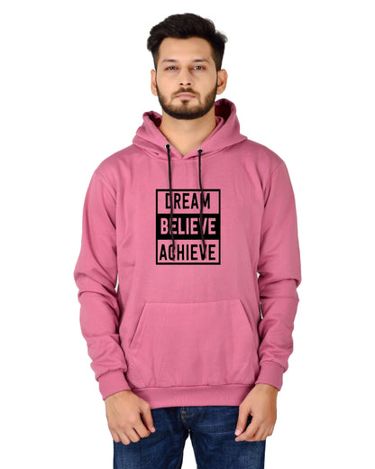 Men's Regular Fit DREAM BELIEVE ACHIEVE Printed Cotton Hoodie