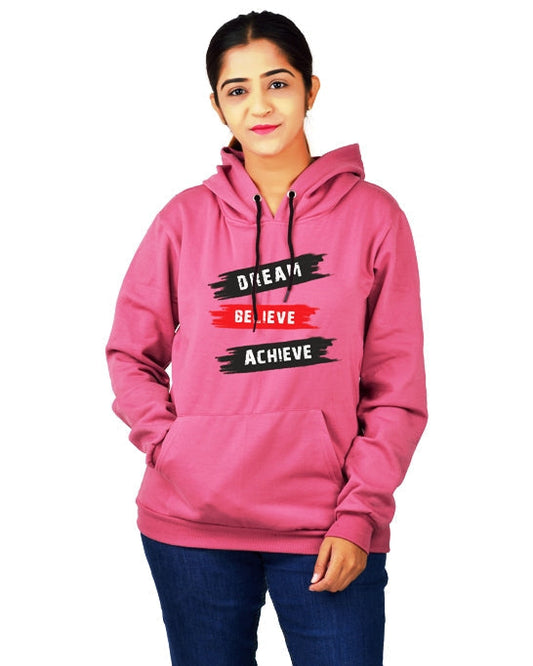 Women,s Regular Fit Color DBA Printed Cotton Hoodie