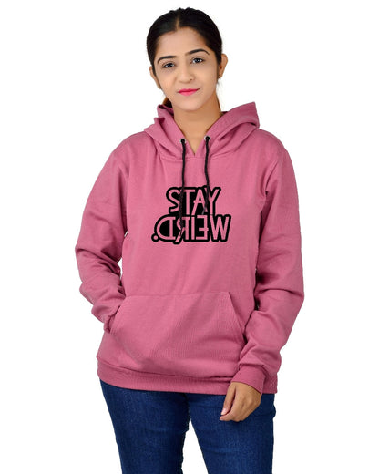 Women,s Regular Fit Stay Weired Printed Cotton Hoodie