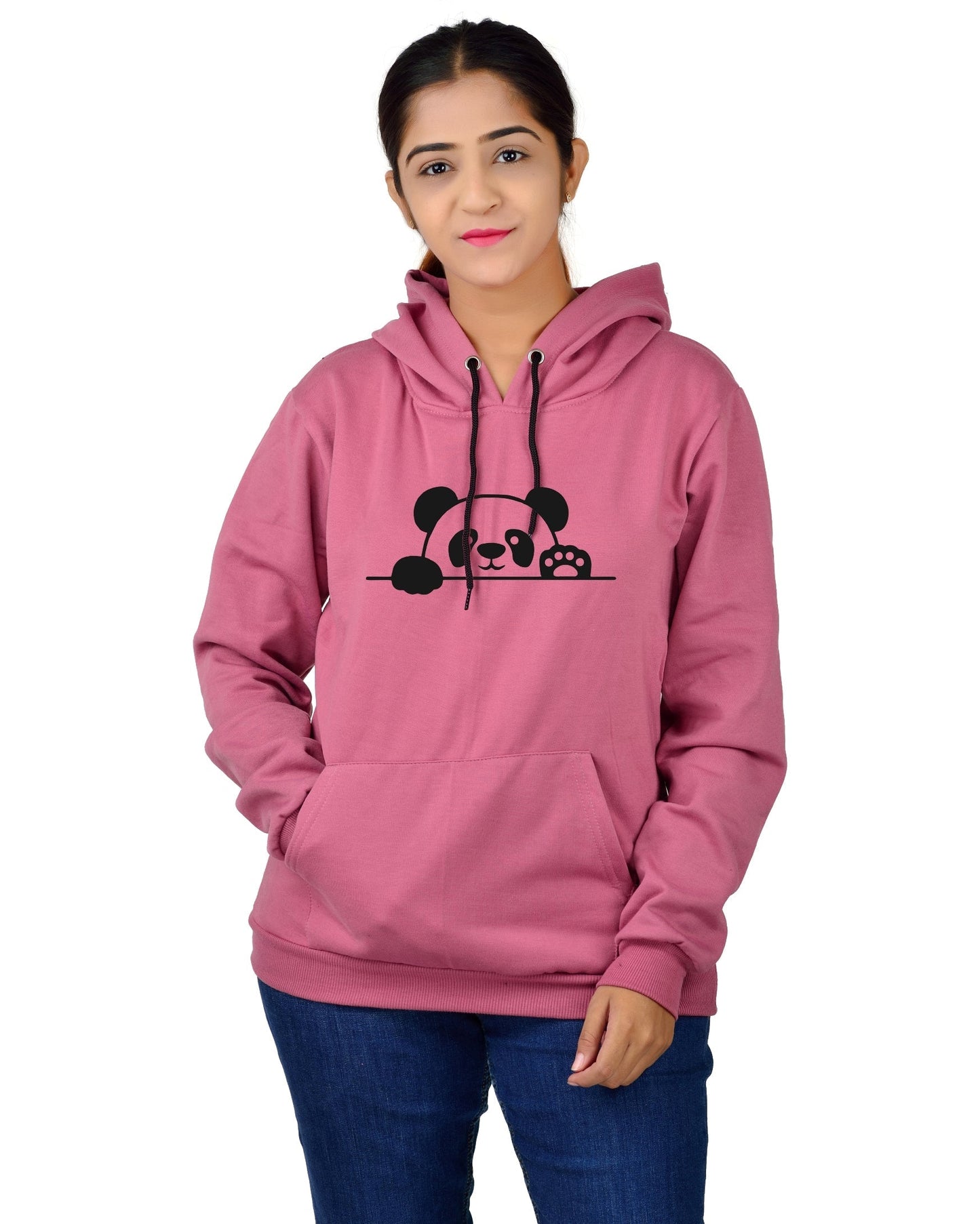 women,s Regular Fit Panda Printed Cotton Hoodie