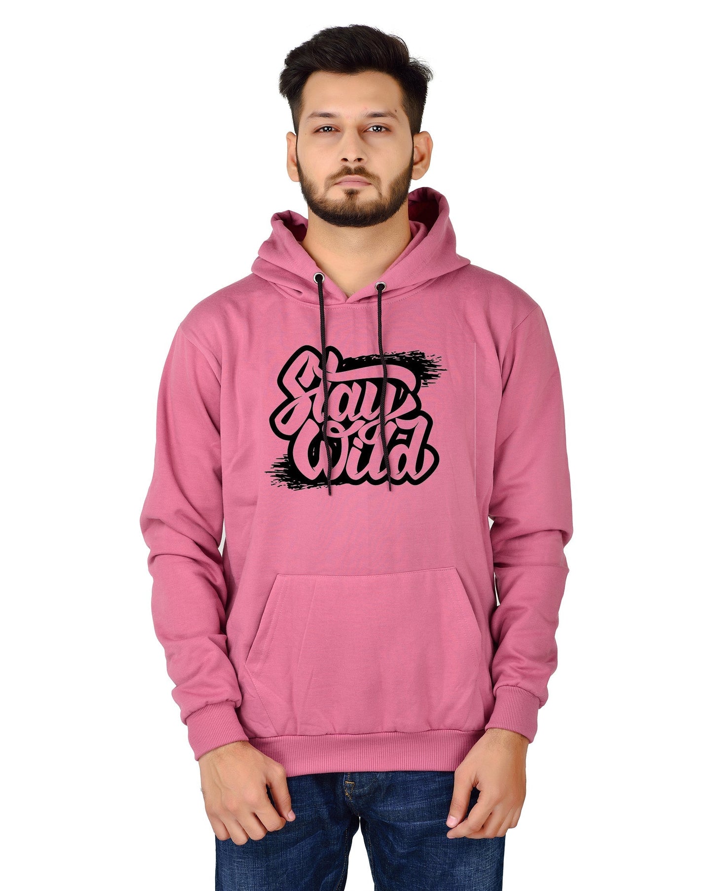 Men's Regular Fit Stay Wild Printed Cotton Hoodie