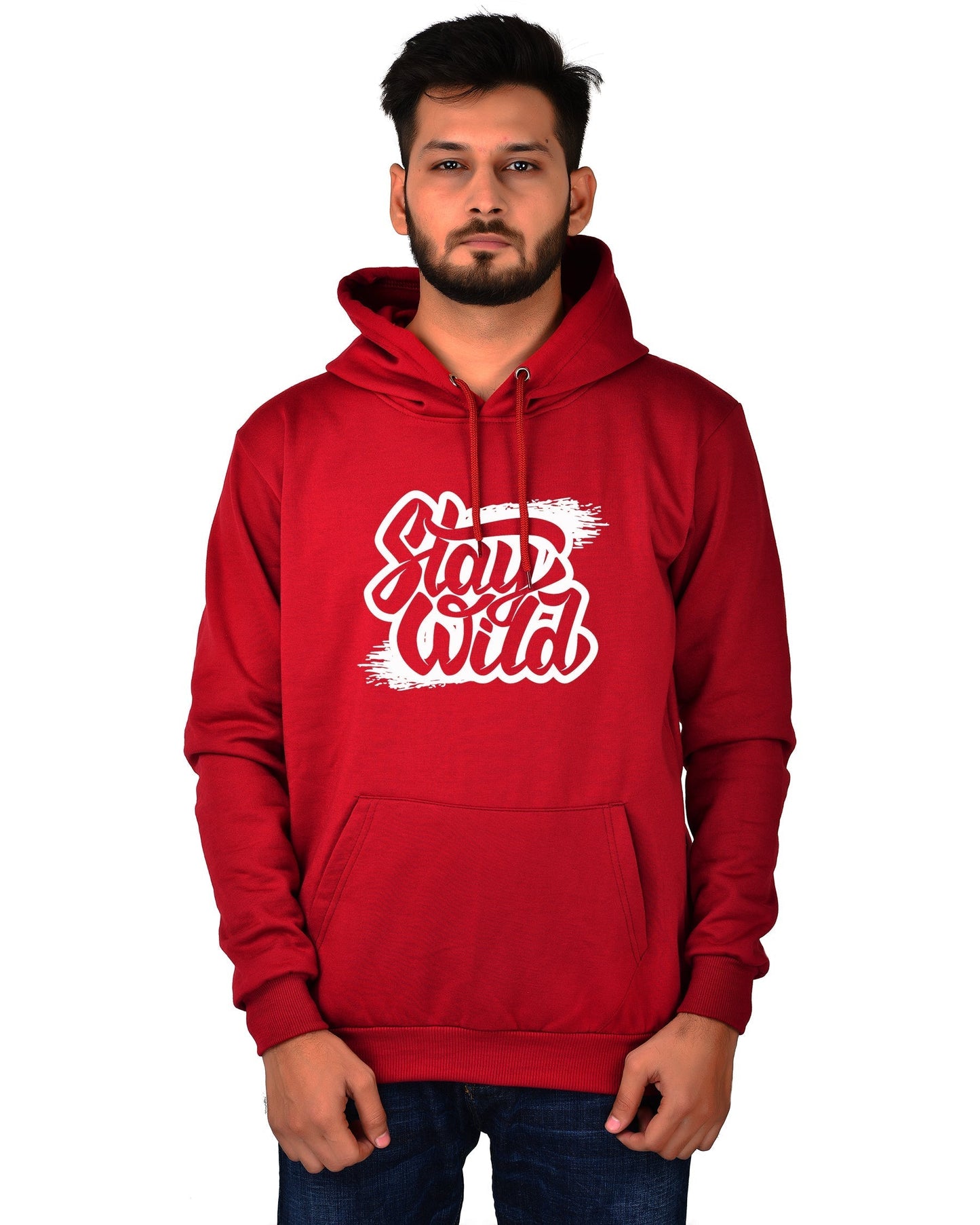 Men's Regular Fit Stay Wild Printed Cotton Hoodie