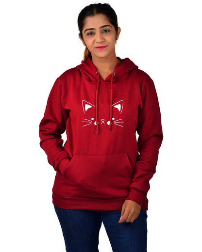 Women,s Regular Fit Cat Printed Cotton Hoodie