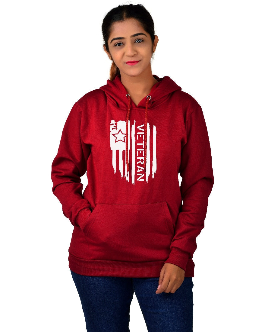 Women,s Regular Fit Vetran Printed Cotton Hoodie