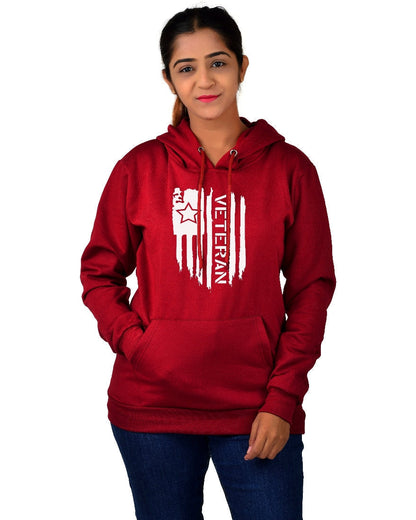 Women,s Regular Fit Vetran Printed Cotton Hoodie