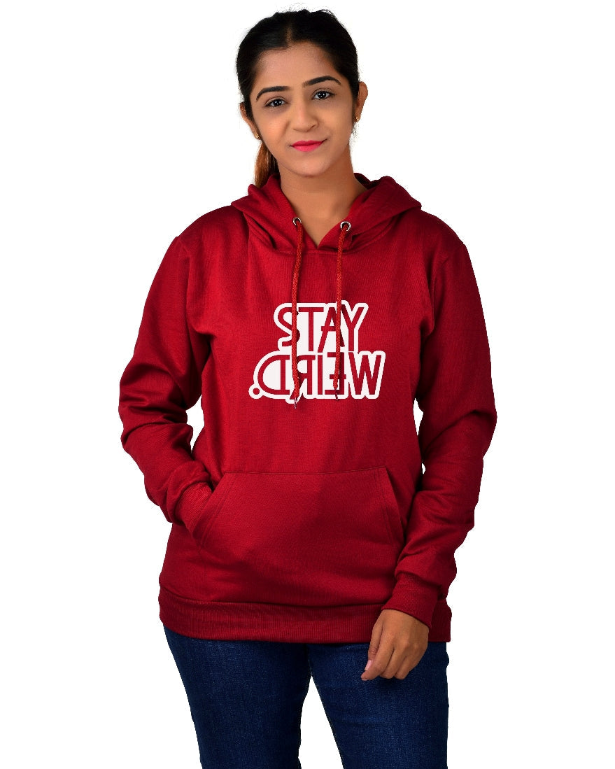 Women,s Regular Fit Stay Weired Printed Cotton Hoodie