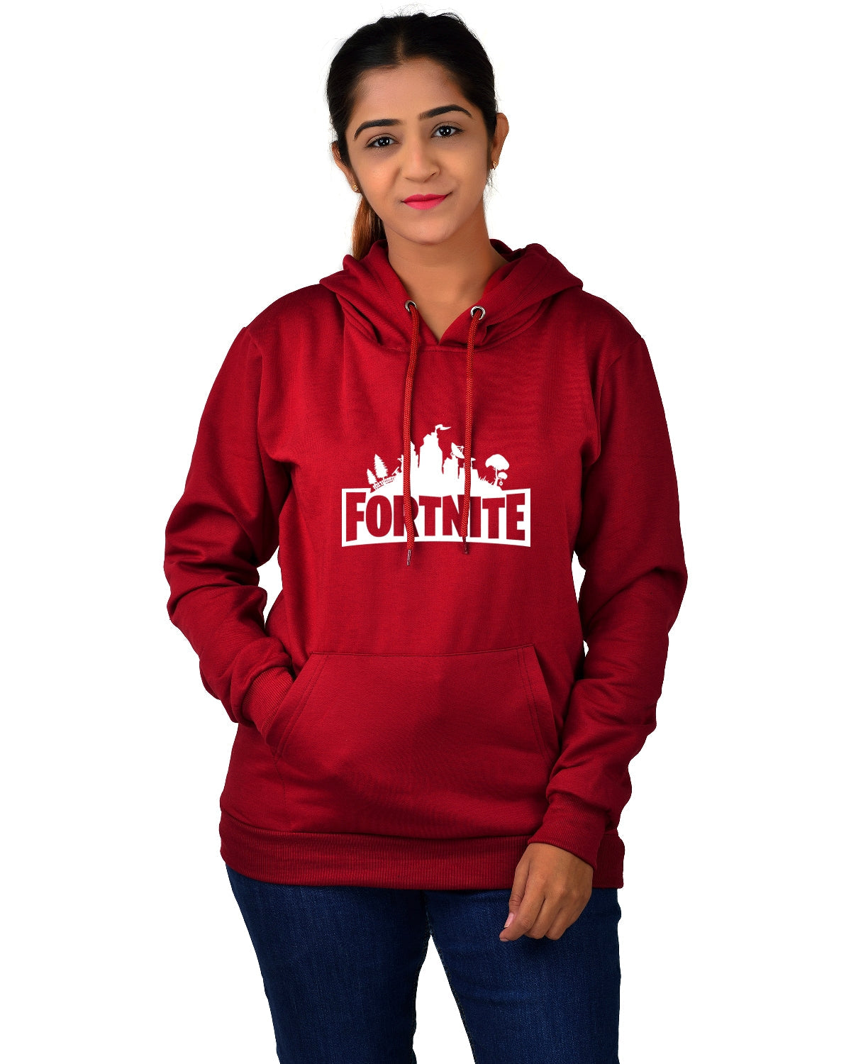 Women,s Regular Fit Fortnite Printed Cotton Hoodie
