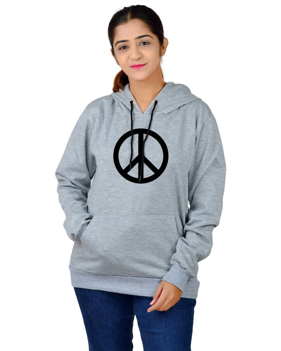 Women,s Regular Fit Peace Printed Cotton Hoodie