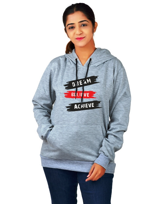 Women,s Regular Fit Color DBA Printed Cotton Hoodie