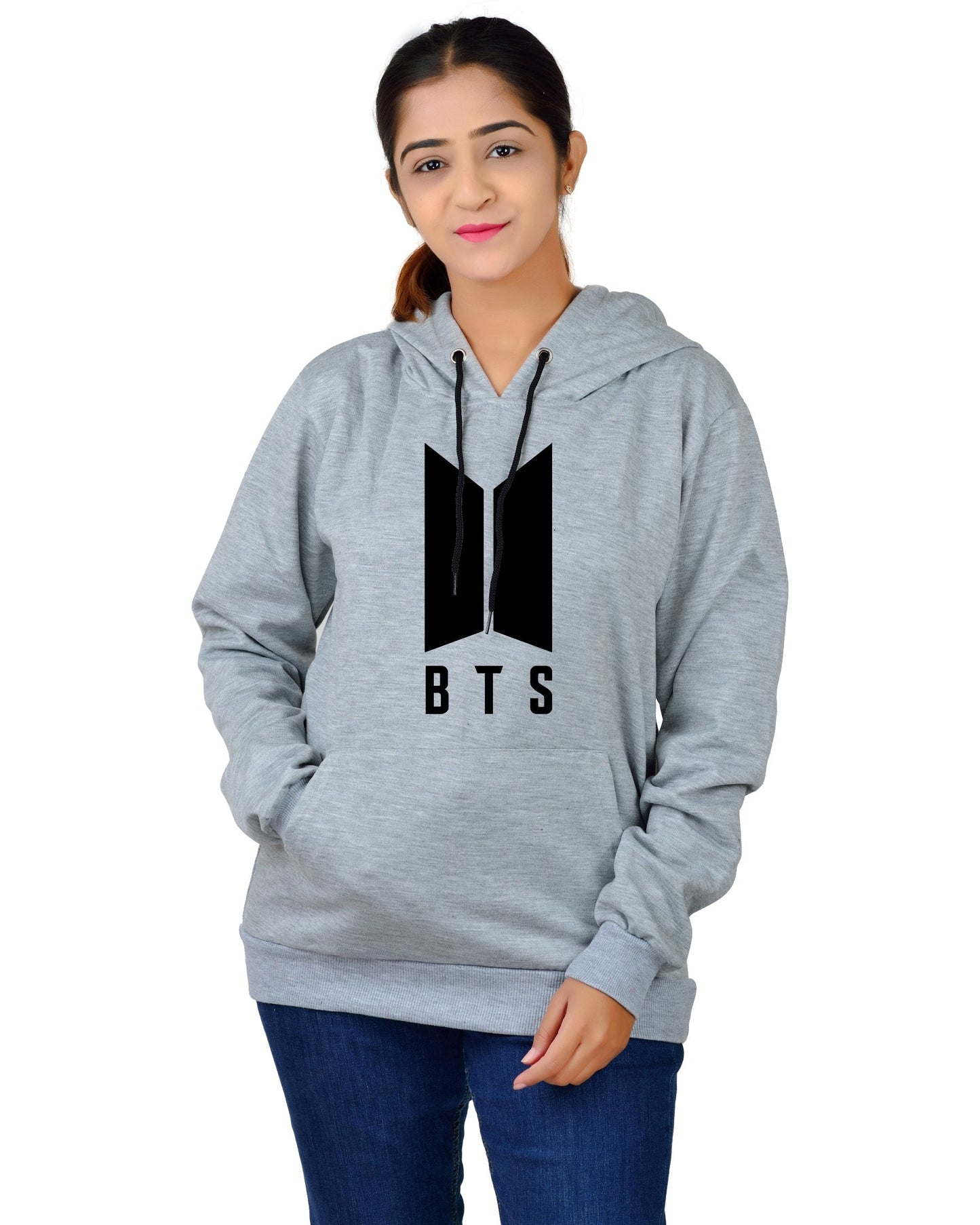 Women,s Regular Fit BTS Printed Cotton Hoodie