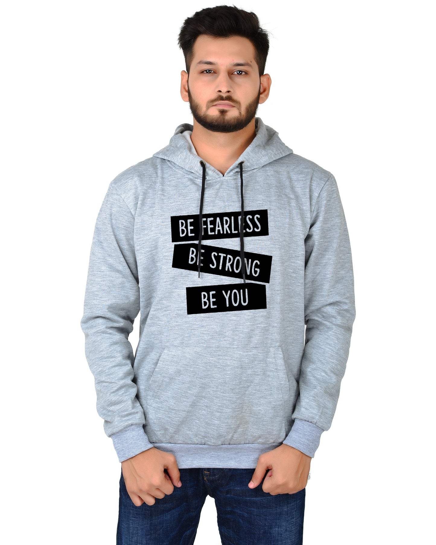 Men's Regular Fit Be Strong Be You Printed Cotton Hoodie