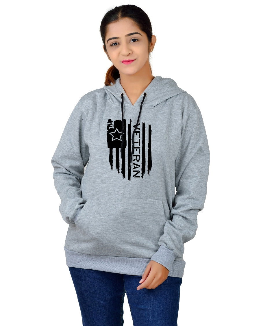 Women,s Regular Fit Vetran Printed Cotton Hoodie