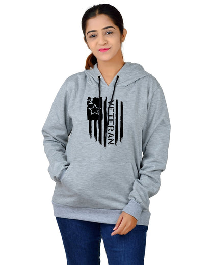 Women,s Regular Fit Vetran Printed Cotton Hoodie