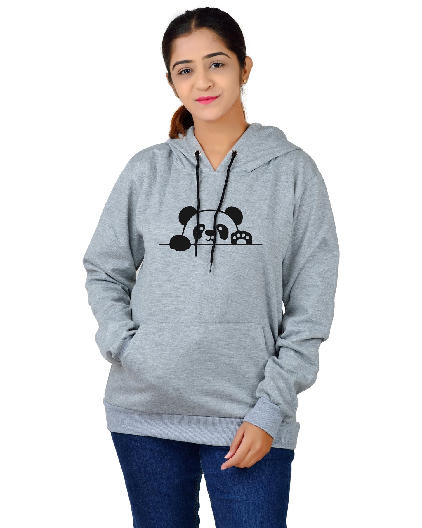 women,s Regular Fit Panda Printed Cotton Hoodie