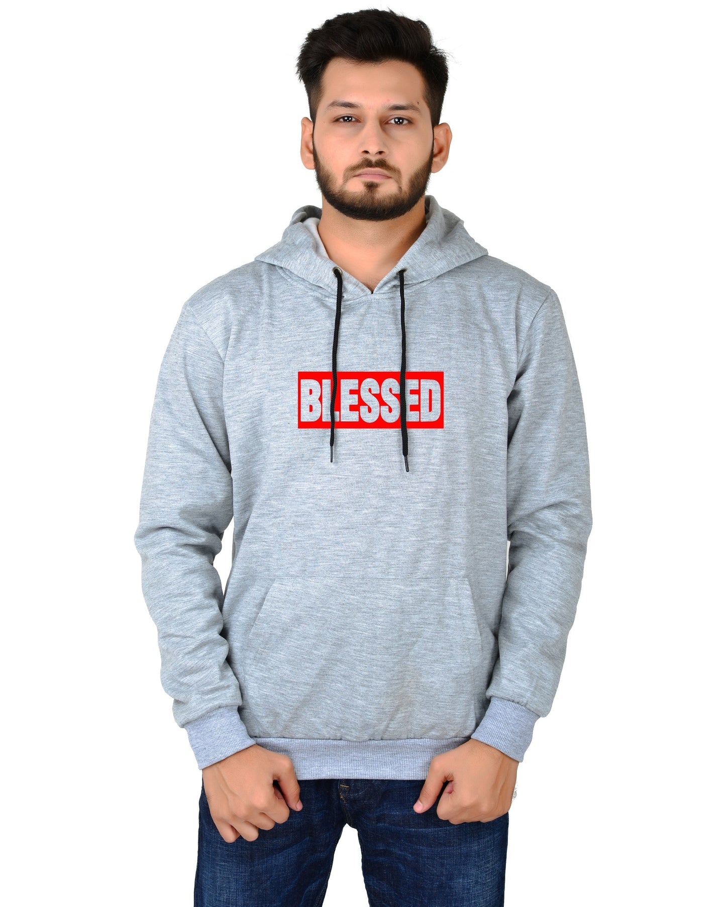 Men's Regular Fit Blessed Printed Cotton Hoodie