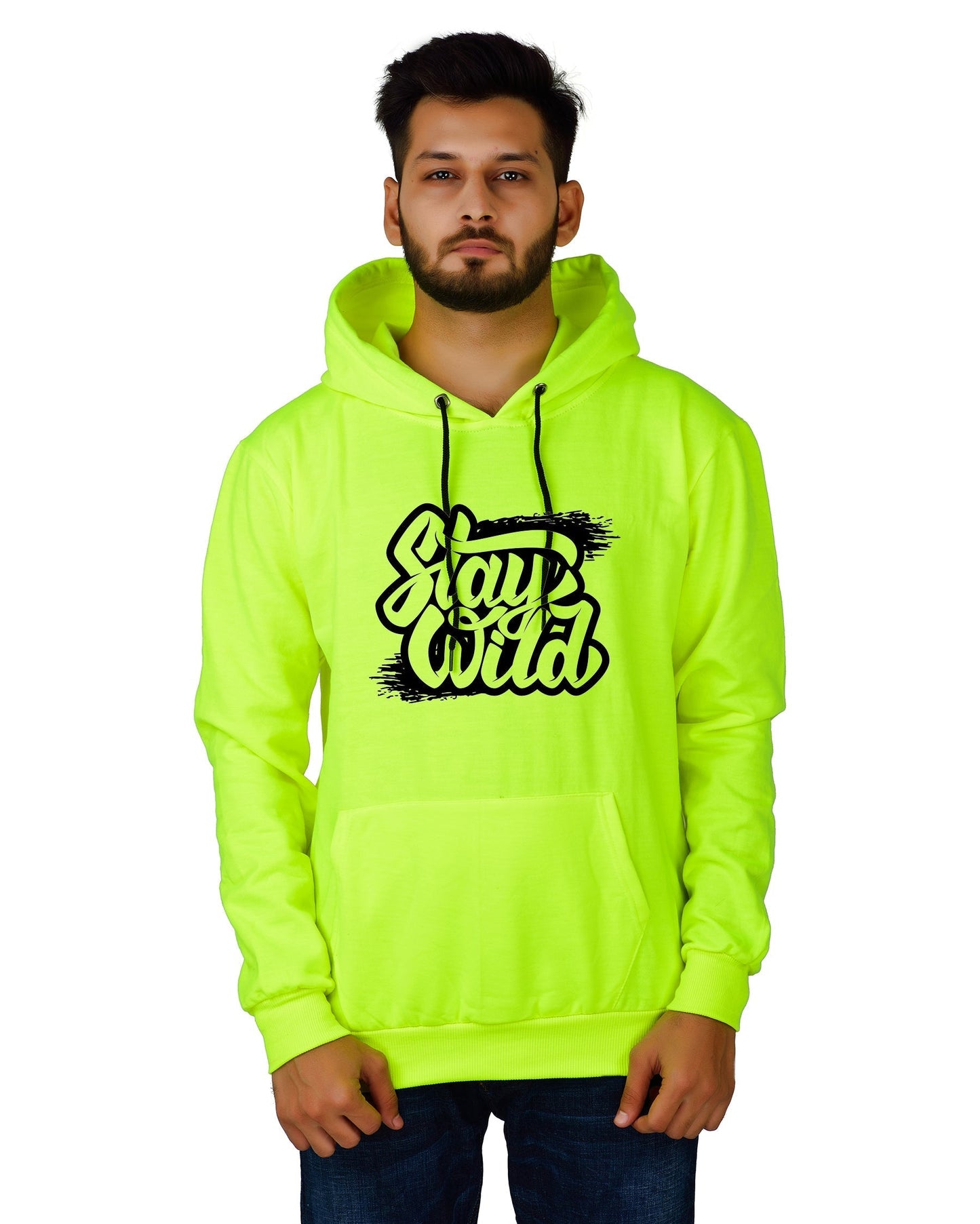Men's Regular Fit Stay Wild Printed Cotton Hoodie