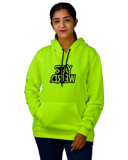 Women,s Regular Fit Stay Weired Printed Cotton Hoodie