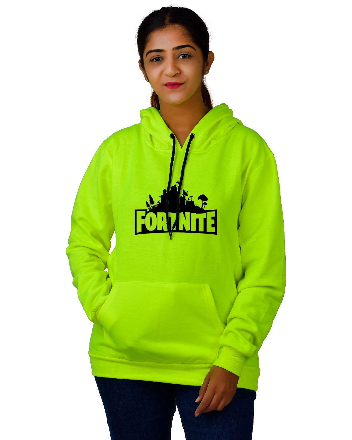 Women,s Regular Fit Fortnite Printed Cotton Hoodie