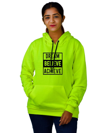 Women,s Regular Fit Dream Believe Achieve Printed Cotton Hoodie