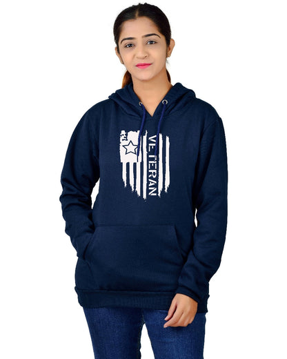 Women,s Regular Fit Vetran Printed Cotton Hoodie