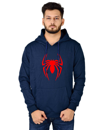 Men's Regular Fit Spider Printed Cotton Hoodie