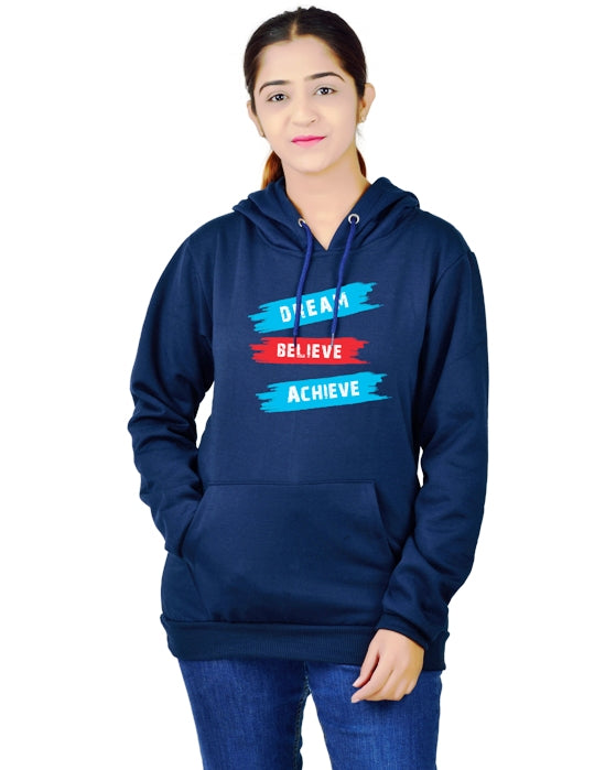 Women,s Regular Fit Color DBA Printed Cotton Hoodie