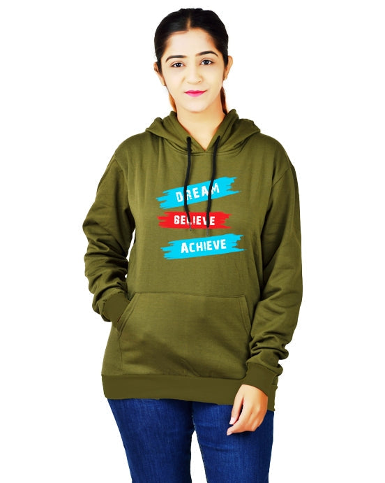 Women,s Regular Fit Color DBA Printed Cotton Hoodie