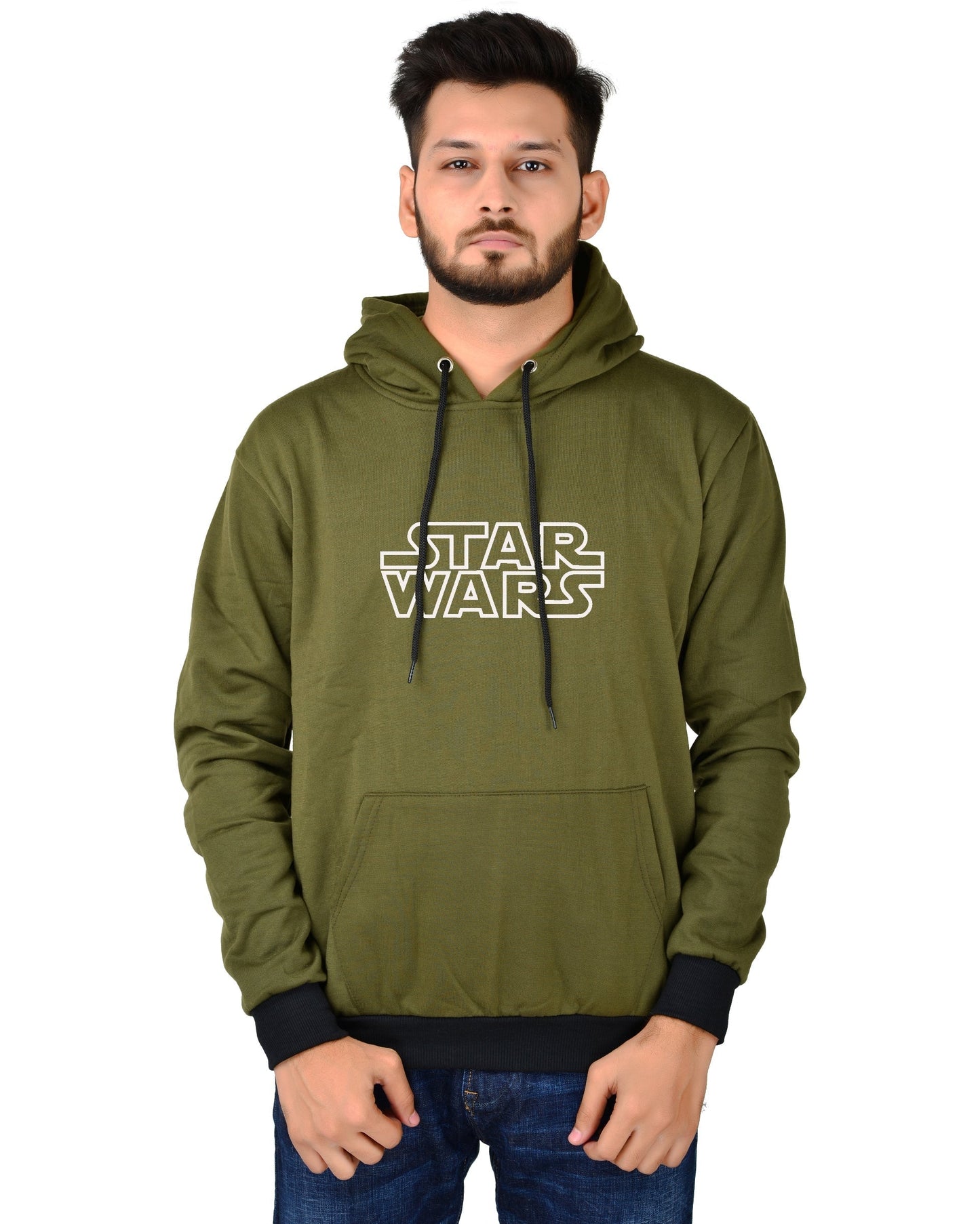 Men's Regular Fit Star War Printed Cotton Hoodie
