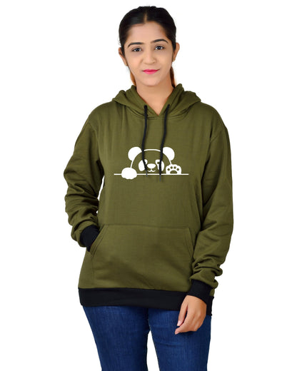 women,s Regular Fit Panda Printed Cotton Hoodie