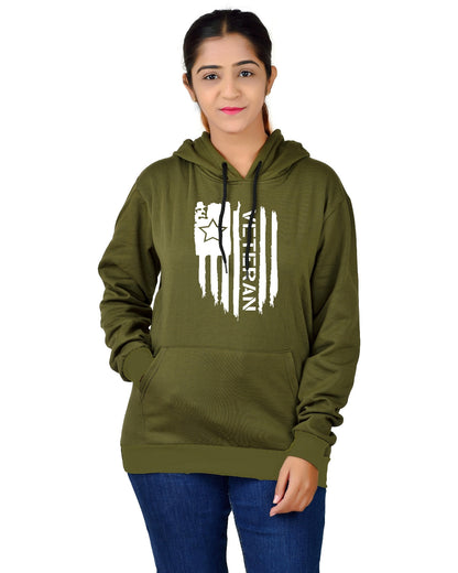 Women,s Regular Fit Vetran Printed Cotton Hoodie