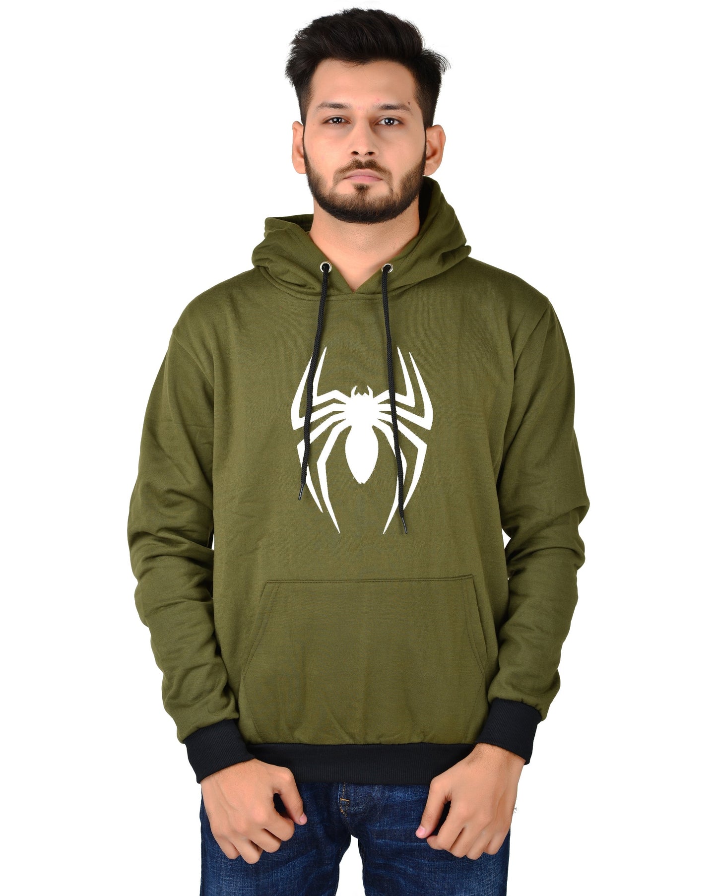 Men's Regular Fit Spider Printed Cotton Hoodie
