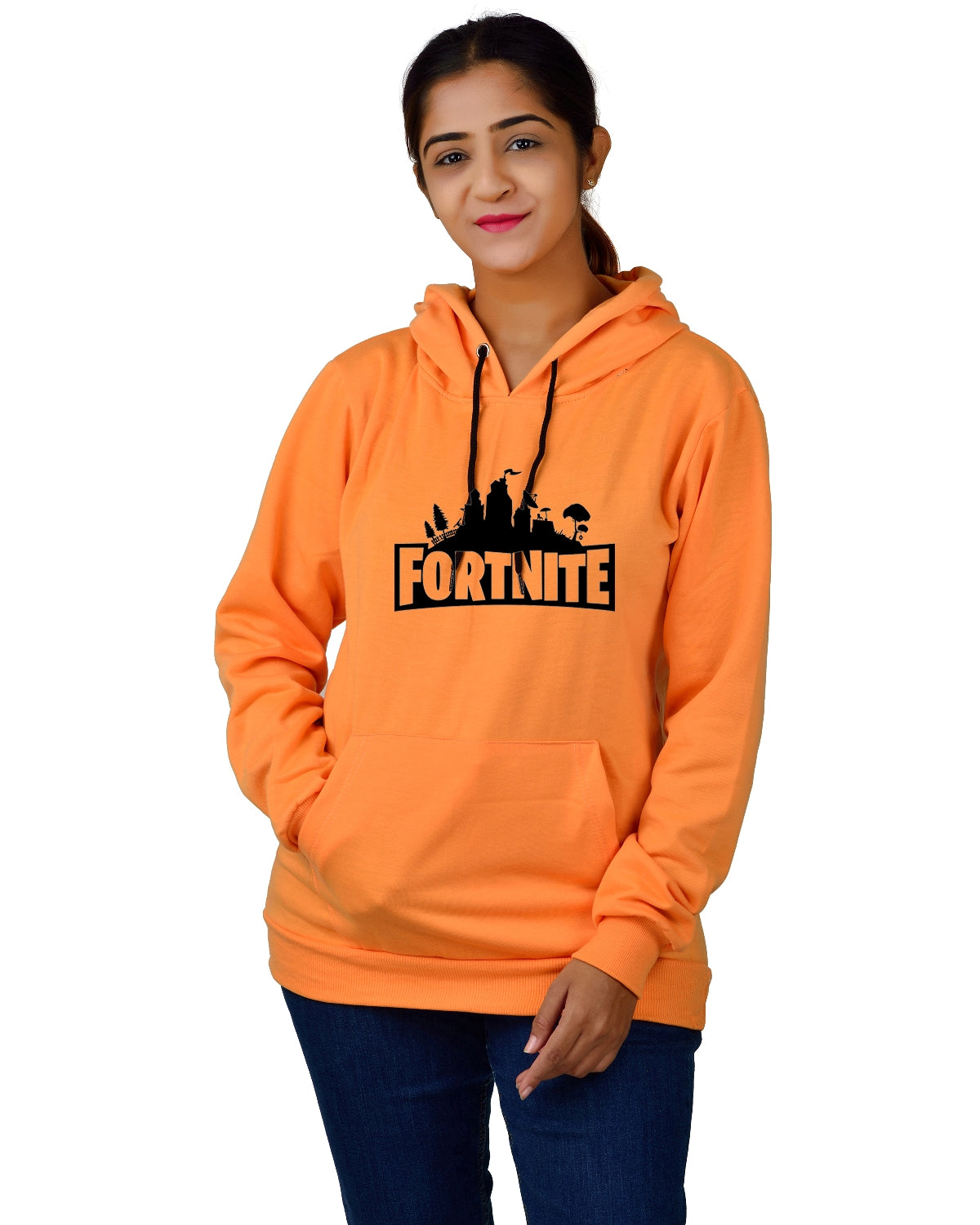 Women,s Regular Fit Fortnite Printed Cotton Hoodie