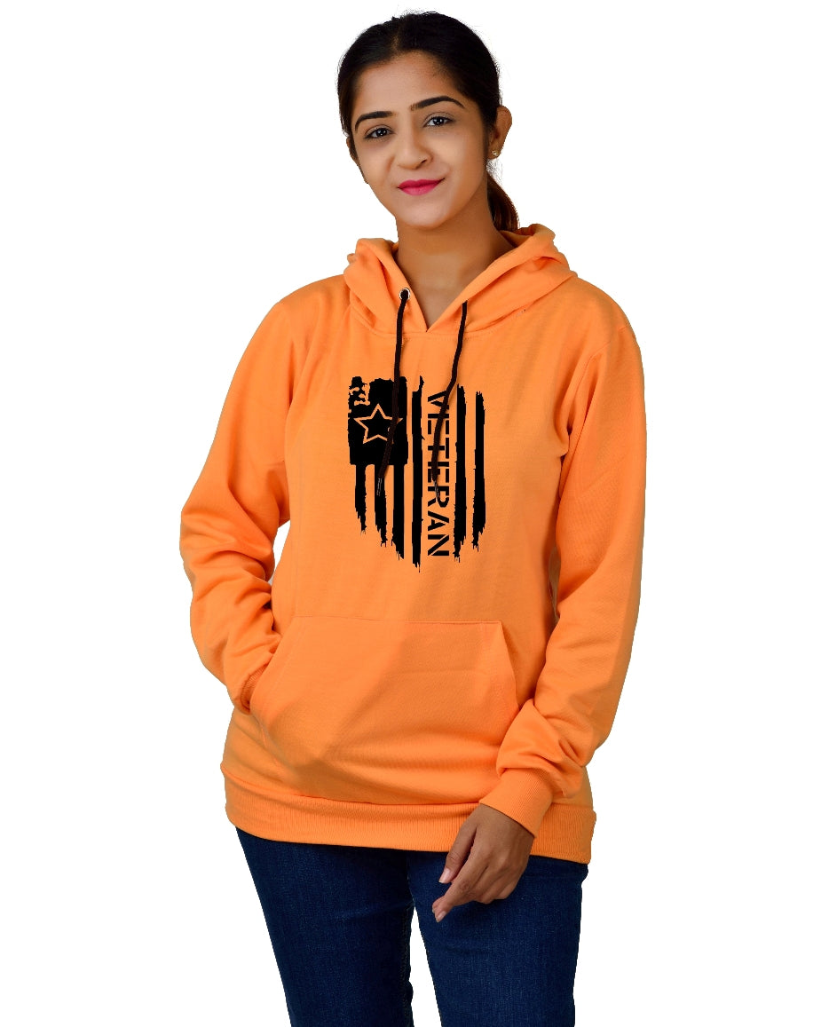 Women,s Regular Fit Vetran Printed Cotton Hoodie