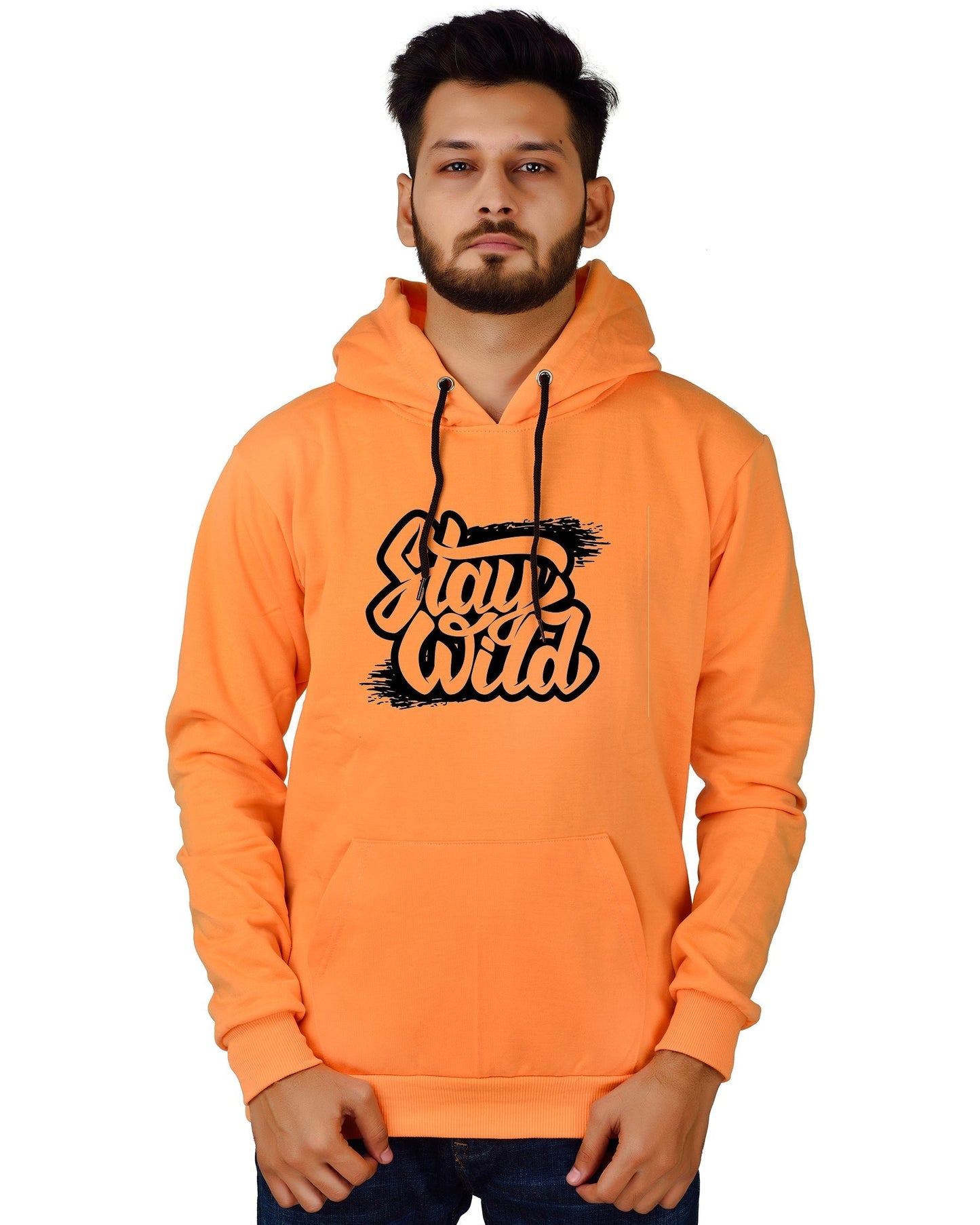 Men's Regular Fit Stay Wild Printed Cotton Hoodie