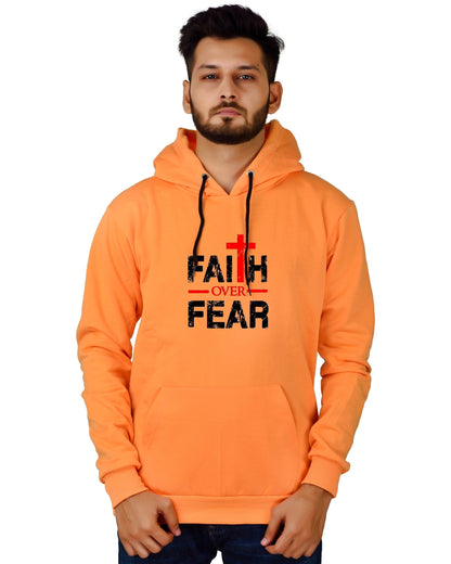 Men's Regular Fit Faith Over Fear Printed Cotton Hoodie