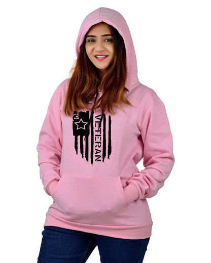 Women,s Regular Fit Vetran Printed Cotton Hoodie
